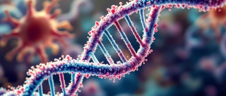 Ilustração detalhada da estrutura do DNA da bactéria Streptococcus.